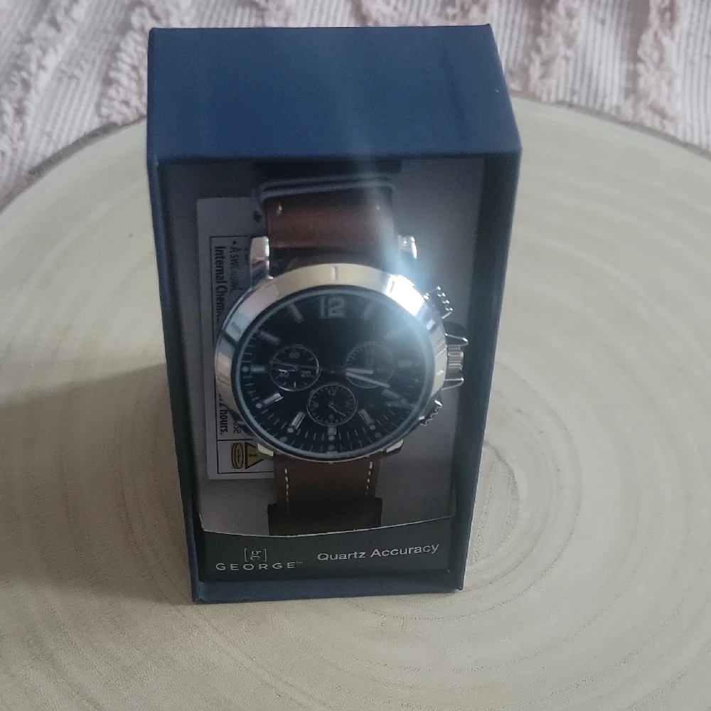 George Quartz Watch with Brown Strap